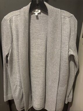 Haven Light Gray Open-Front Ribbed Shawl Collar Cardigan